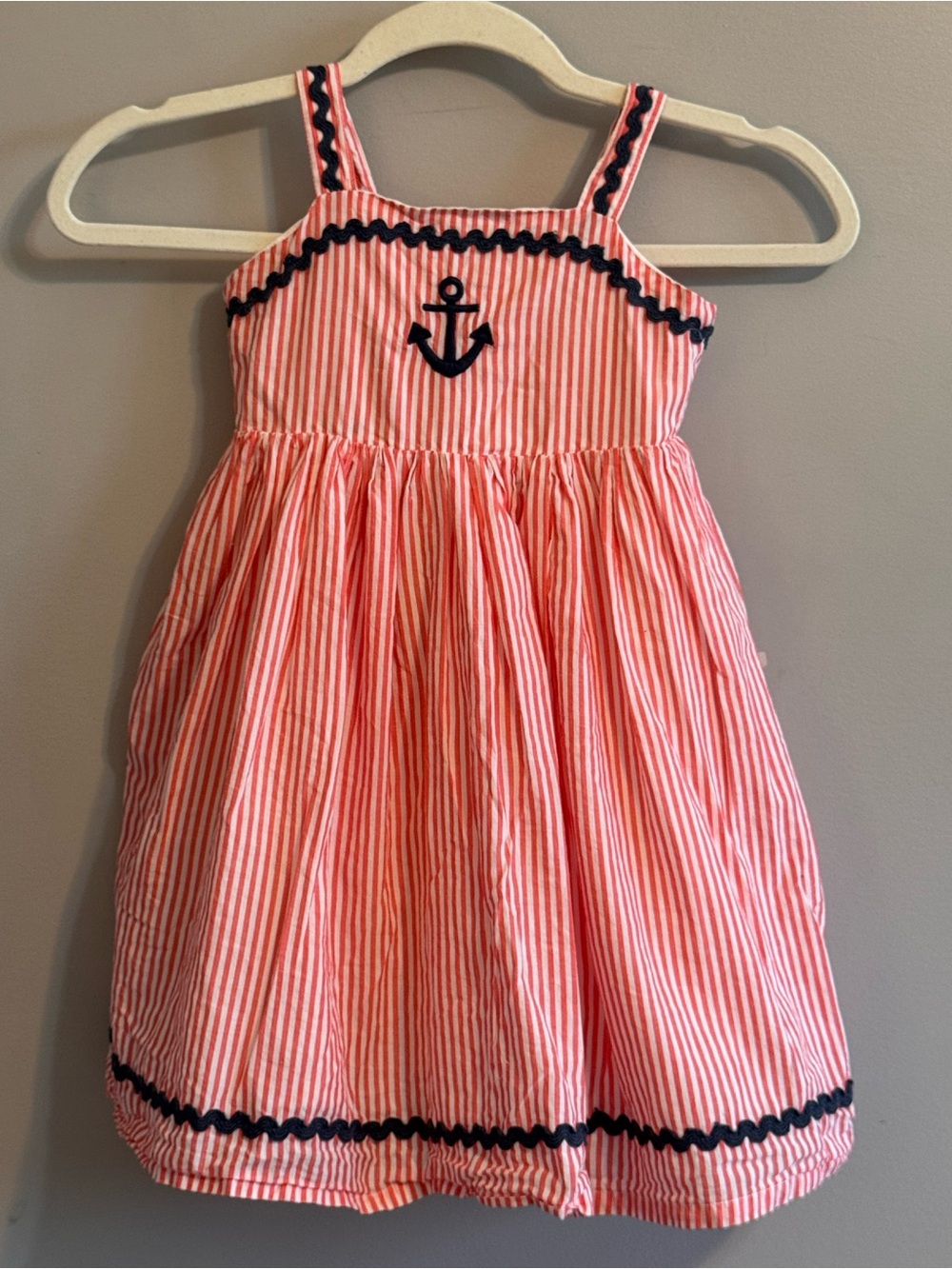 Tommy Bahama Girls 6 Pink Seersucker Anchor Sundress Nautical Cotton